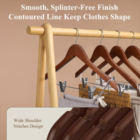 Ulimart strong-clamping-force wooden hanger securely grips skirts and pants.