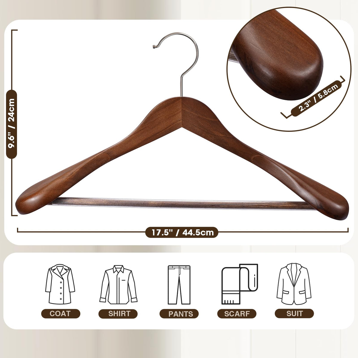 Ulimart versatile wood hangers protect sweaters, jackets, and shirts.
