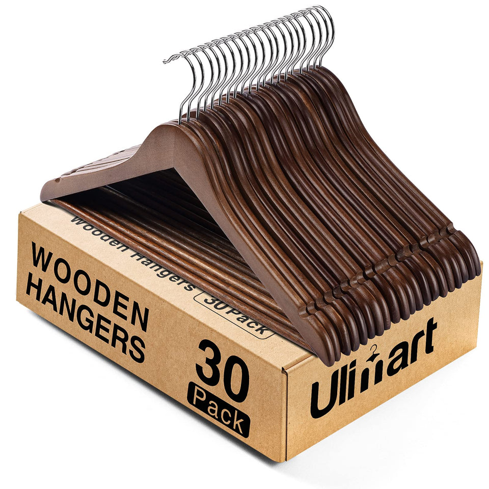 Ulimart walnut wood hanger for coats provides sturdy, space-saving organization