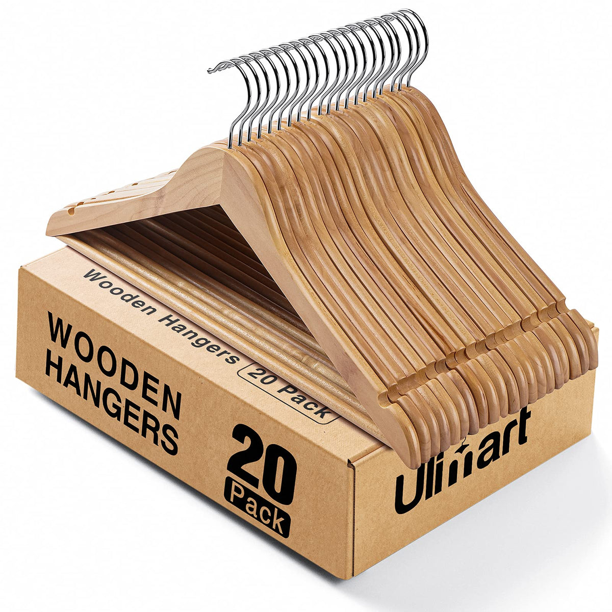 Ulimart wooden hanger with natural finish highlighting grain and protecting garments