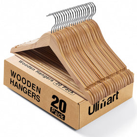 Ulimart wooden hanger with natural finish highlighting grain and protecting garments