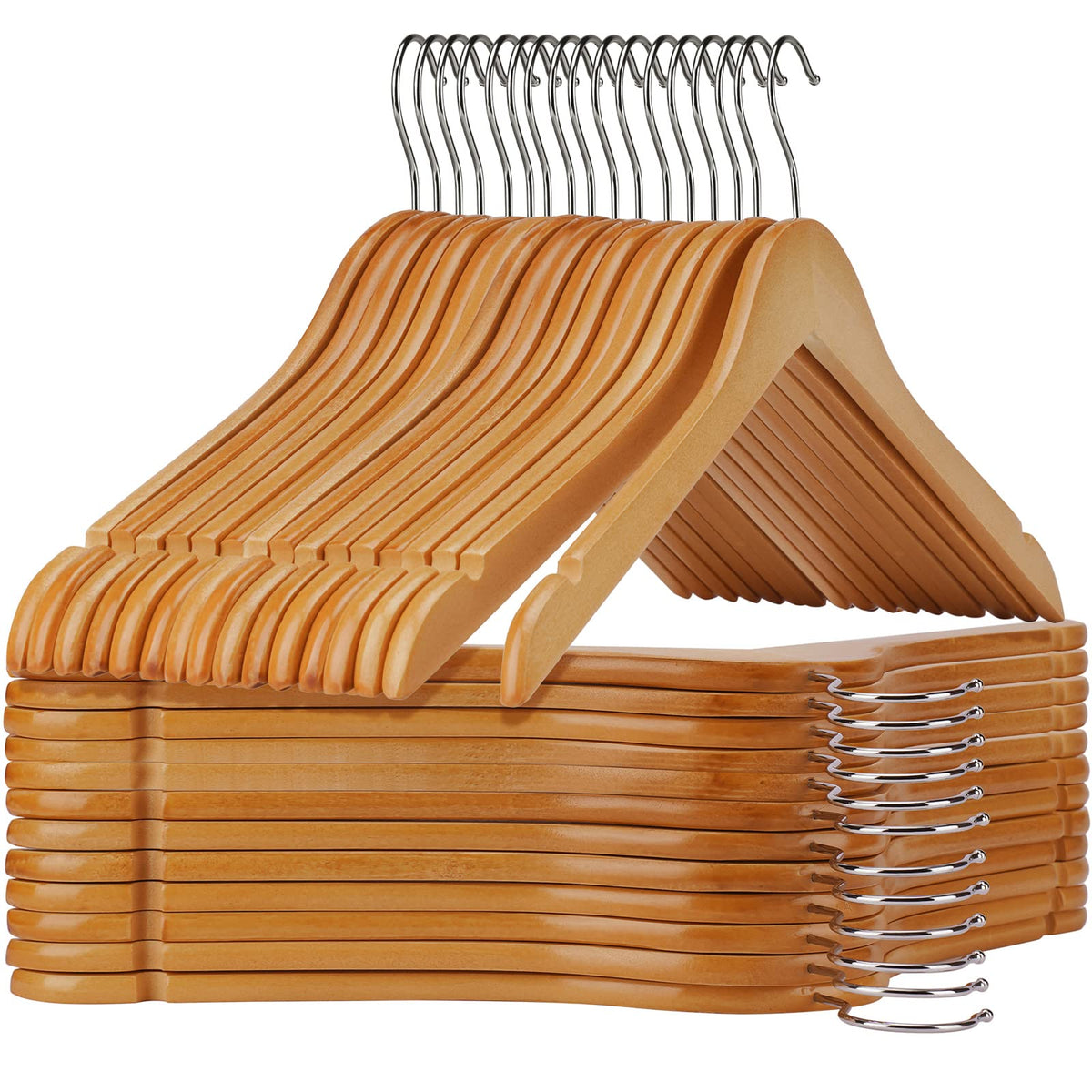 Ulimart wooden hanger pack 20 natural finish for shirts and dresses.