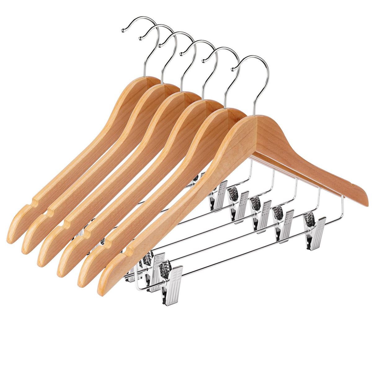 Ulimart wooden hangers with clips 12-pack for sturdy closet organization