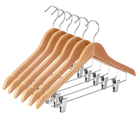 Ulimart wooden hangers with clips 12-pack for sturdy closet organization
