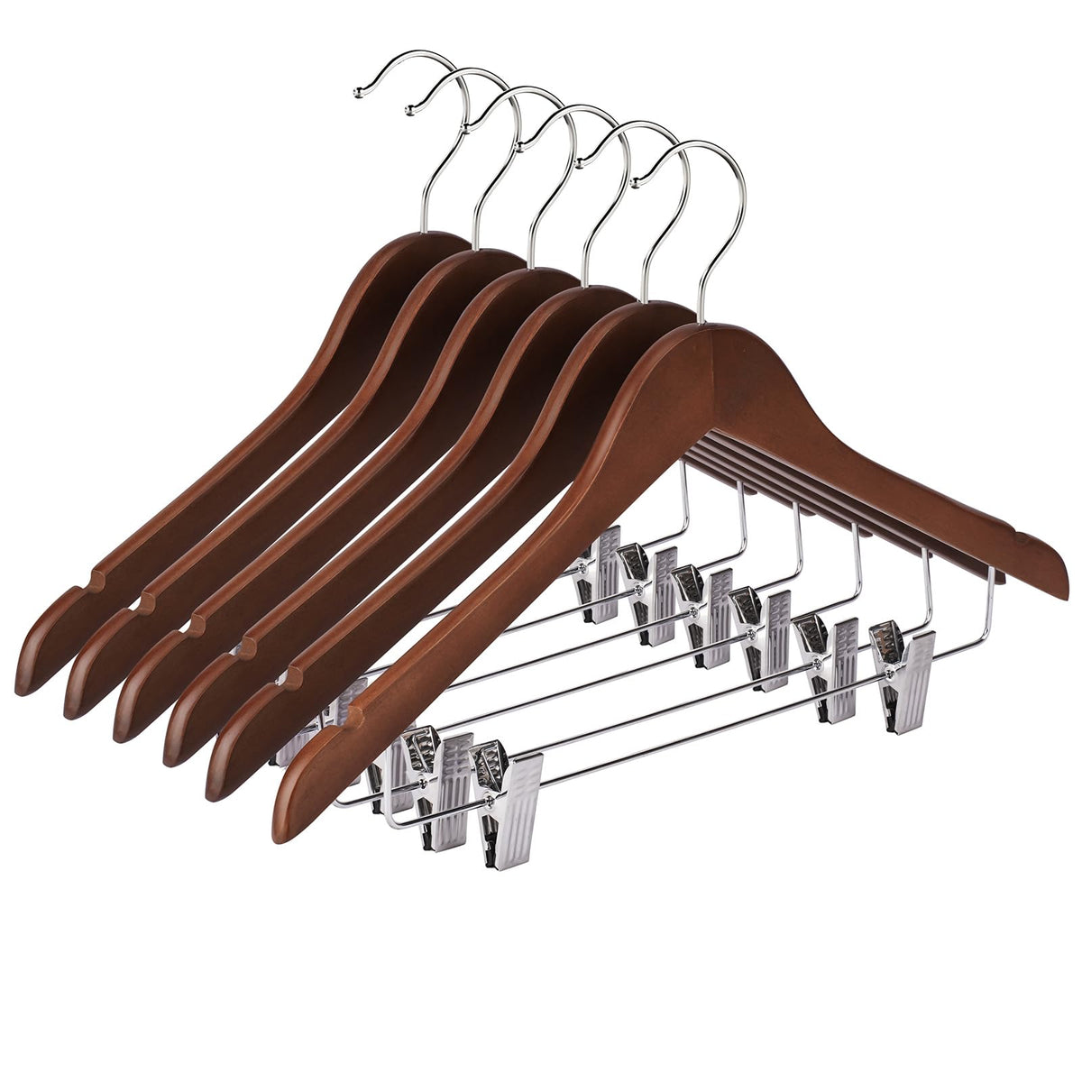 Ulimart wooden hangers with clips 12-pack organized closet storage.