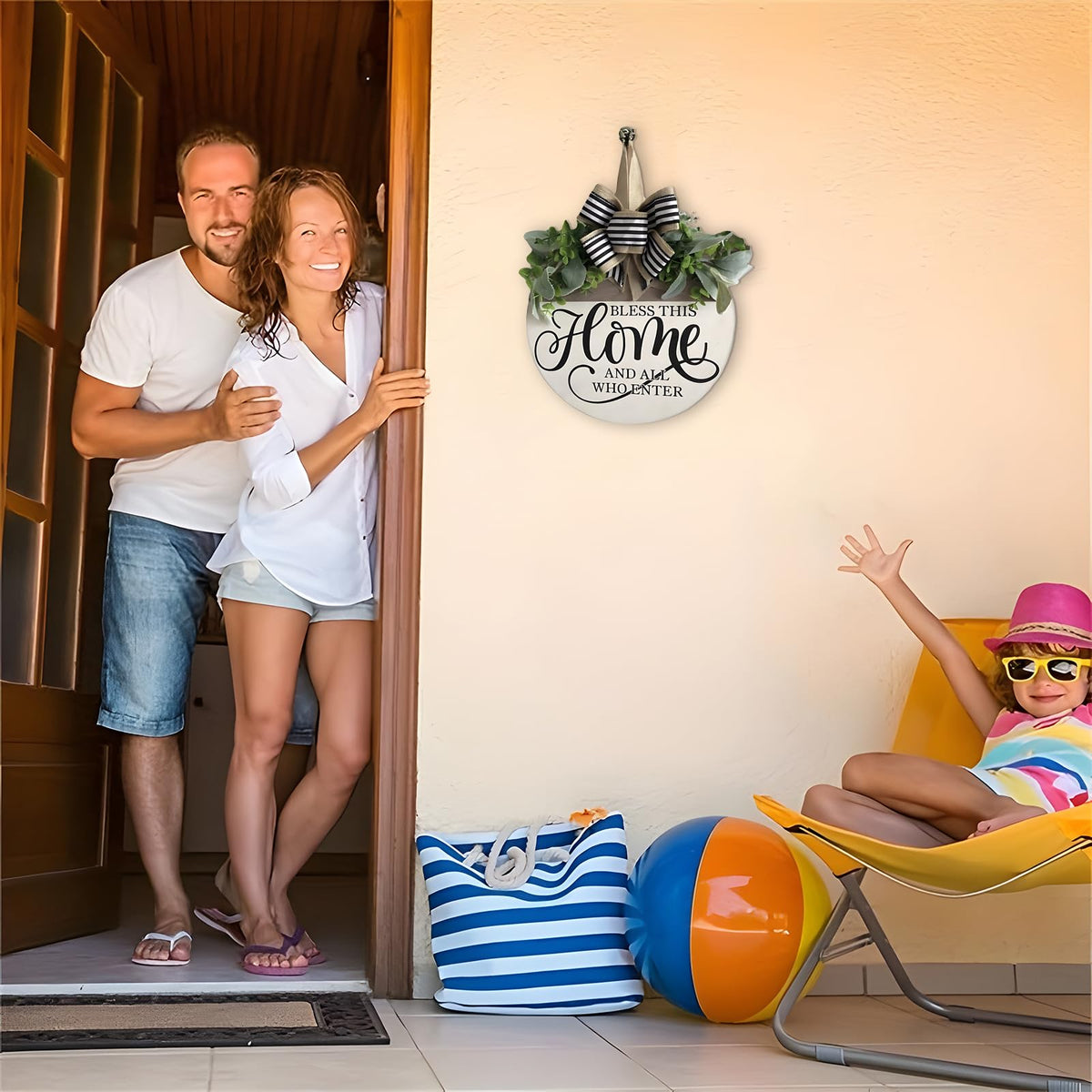 ULIOMU front door decor with greenery and bows welcomes guests