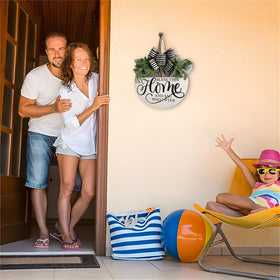 ULIOMU front door decor with greenery and bows welcomes guests