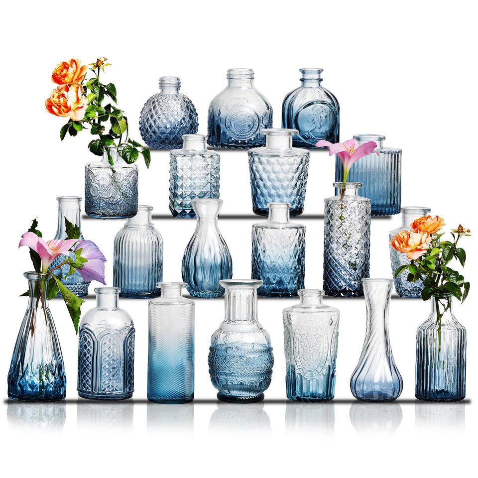 Ulodimi blue glass bud vase set, ideal for wedding centerpieces