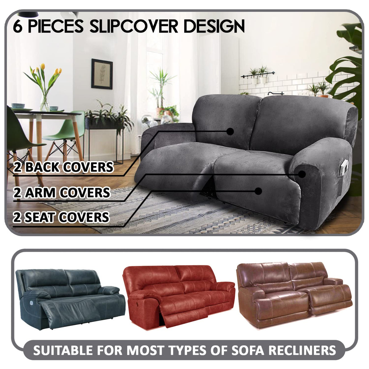 ULTICOR arm-pieces demonstrate secure fit on reclining sofa.
