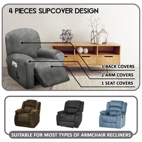ULTICOR dark grey velvet recliner cover side view with secure fit