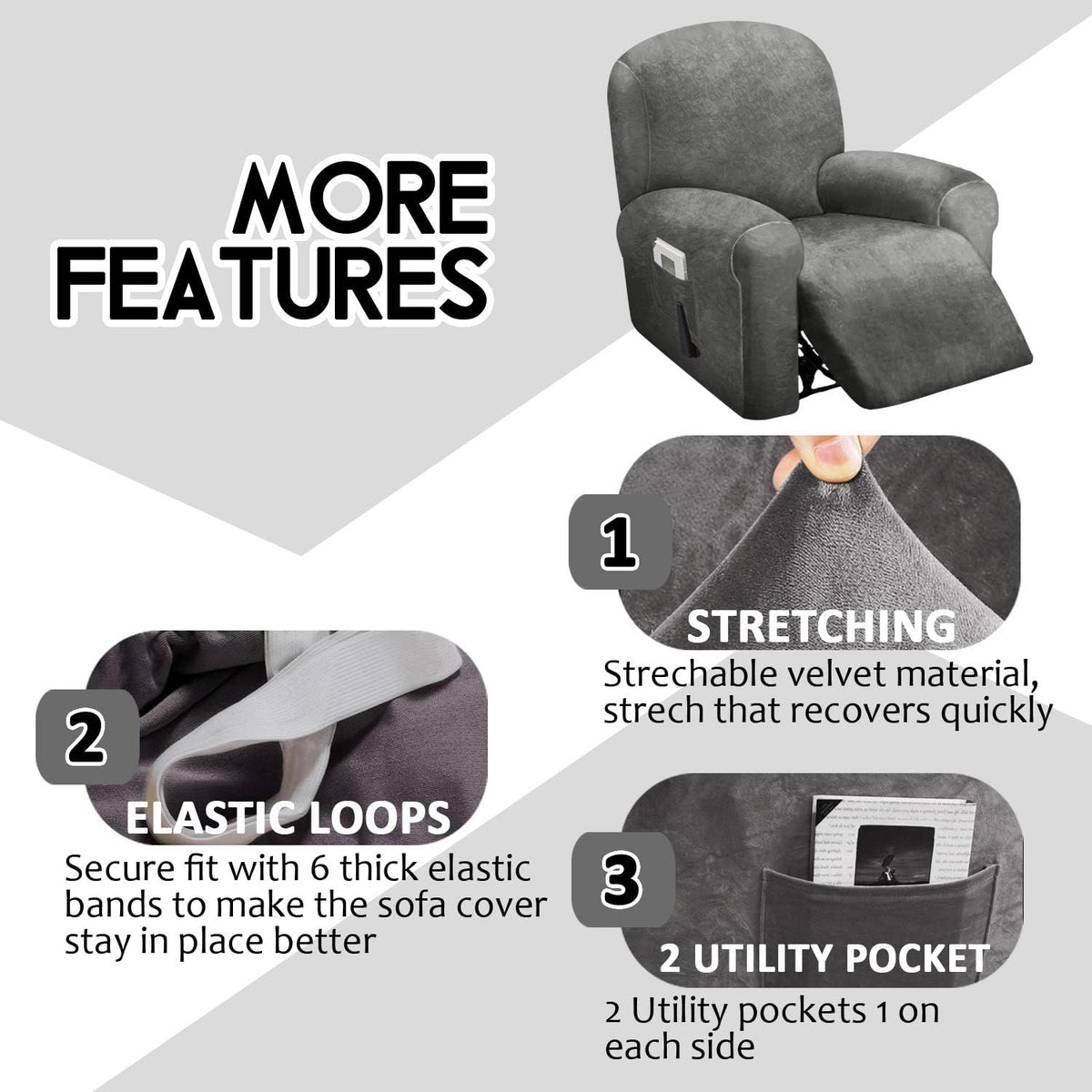 ULTICOR cover with elastic edges keeps recliner look neat during daily use