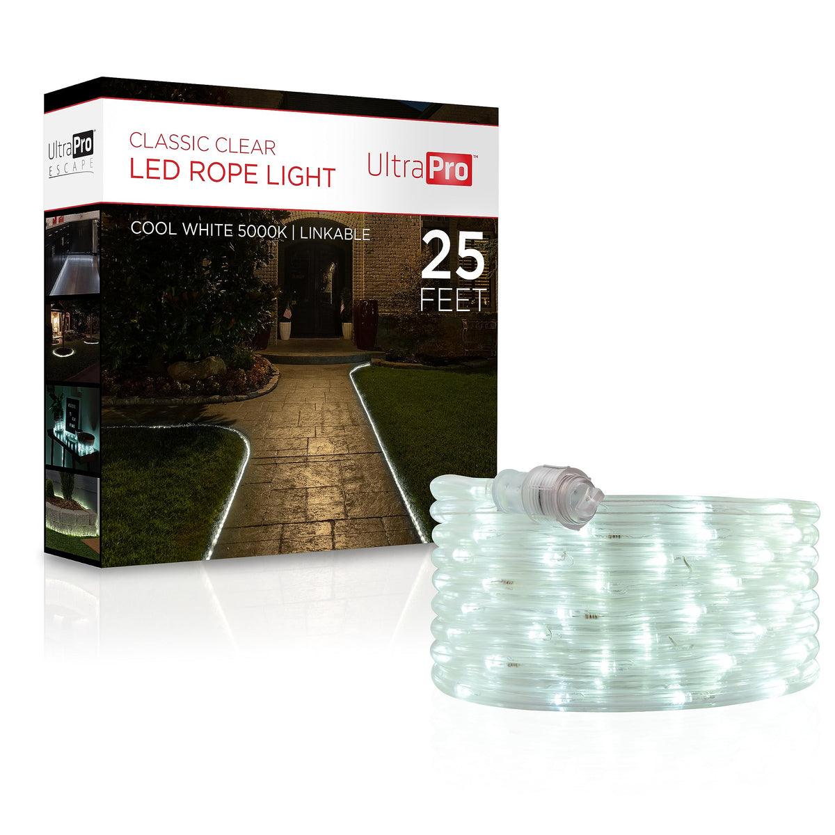 UltraPro Escape Rope Light wraps trees with cool white illumination for outdoor ambiance