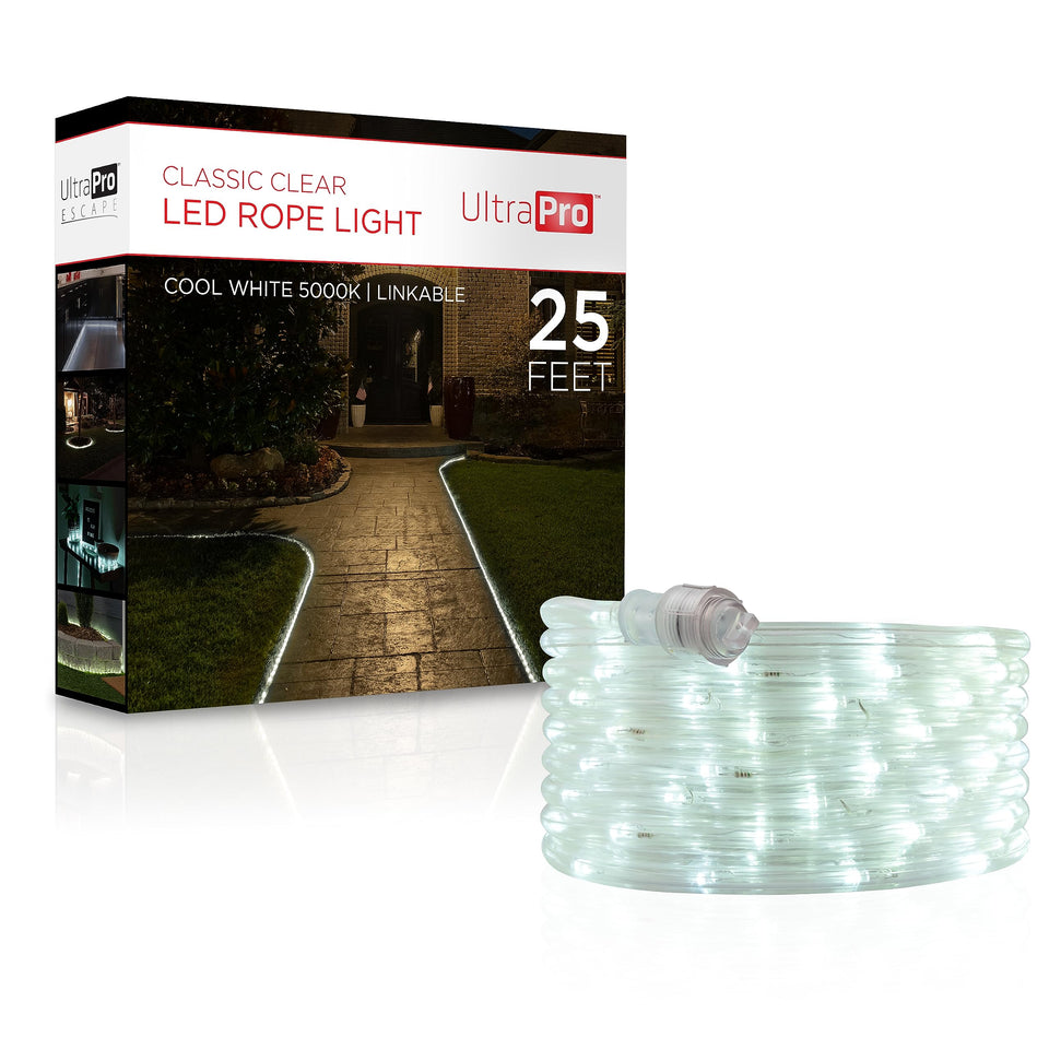 UltraPro Escape Rope Light wraps trees with cool white illumination for outdoor ambiance
