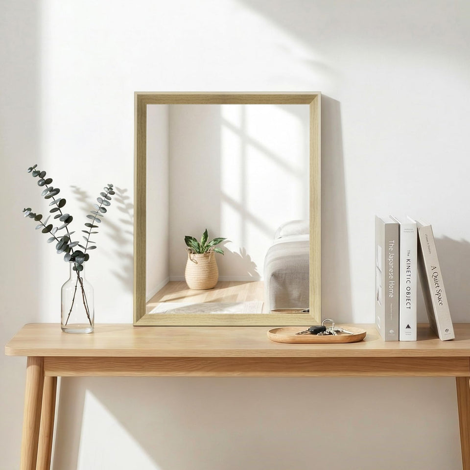 Ultrue oak wood effect mirror 16x20 shows clear, true reflections in bright light.