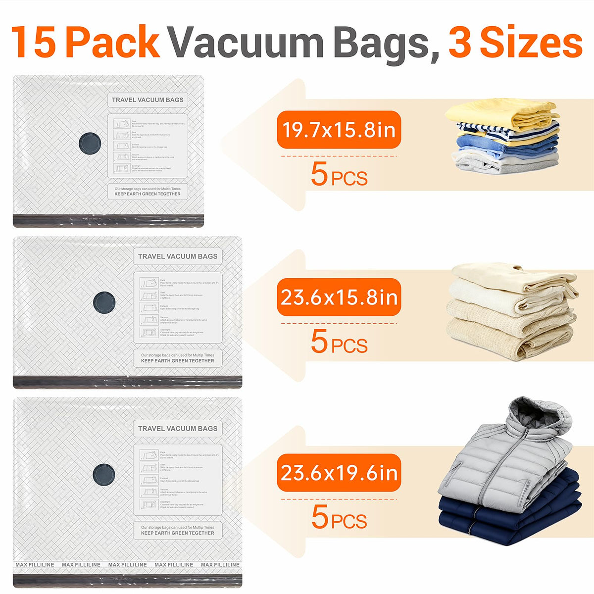 Ulycon 15-pack bags in three sizes for organized packing