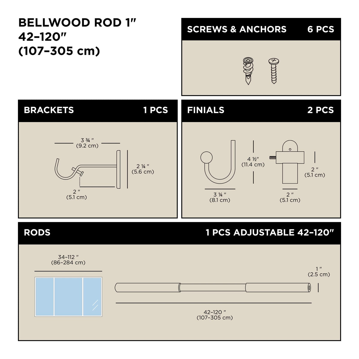 Umbra Bellwood extended rod demonstrates versatile 42 to 120 inch length