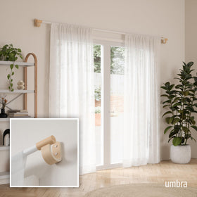 Umbra Bellwood wall bracket close-up highlighting wood-finish finials for a stylish accent