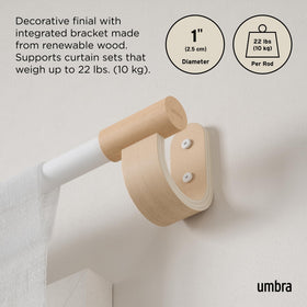 Umbra Bellwood 1-inch diameter rod with wood-finish finials adds warmth