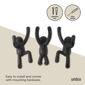 Umbra Buddy wall hooks install easily with concealed mounting hardware.