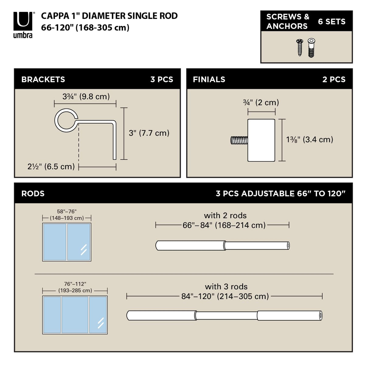 Umbra Cappa adjustable brackets secure mounts on multiple wall surfaces.