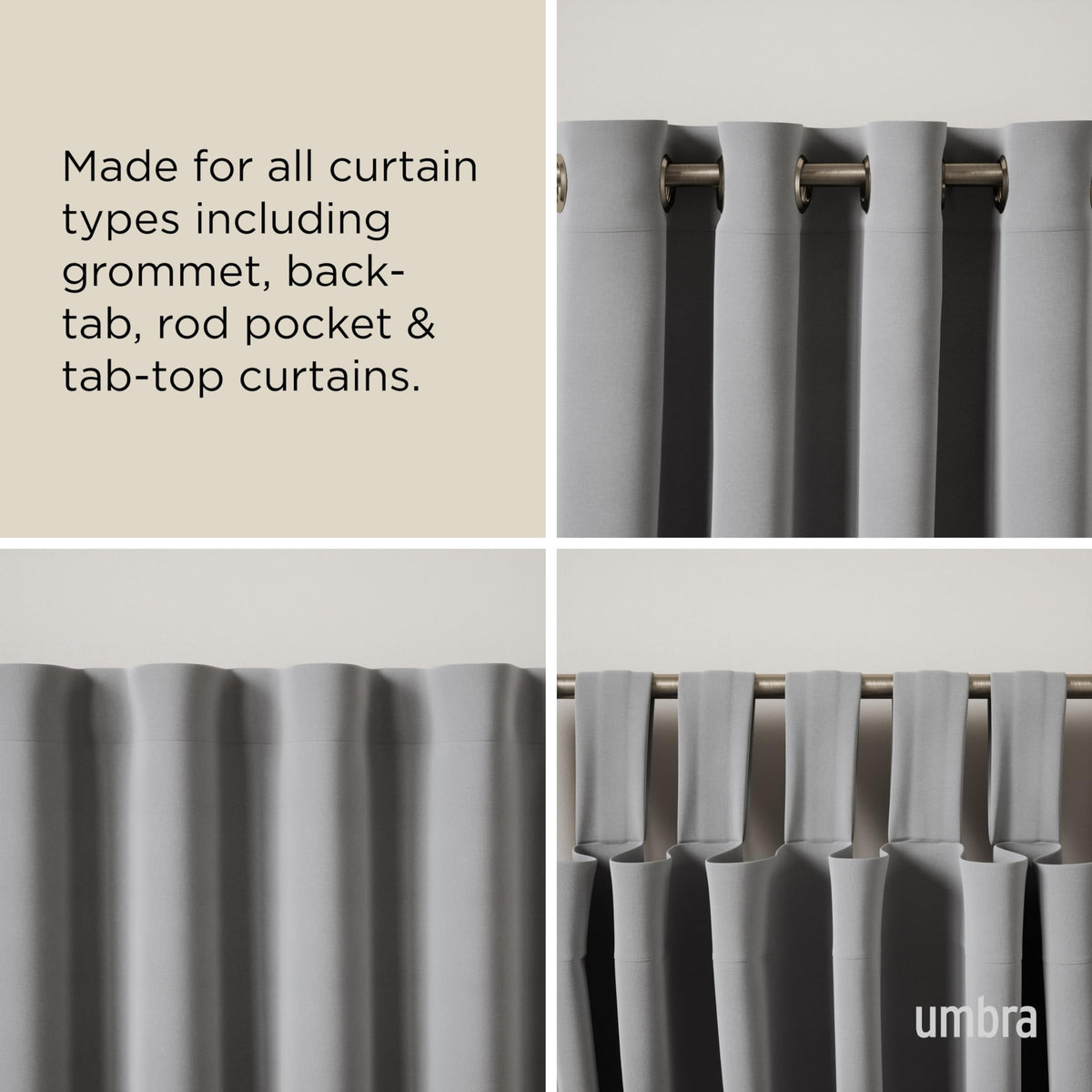 Umbra Cappa center-support bracket adds extra strength for heavier curtains.