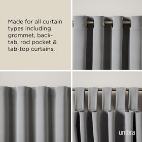 Umbra Cappa center-support bracket adds extra strength for heavier curtains.