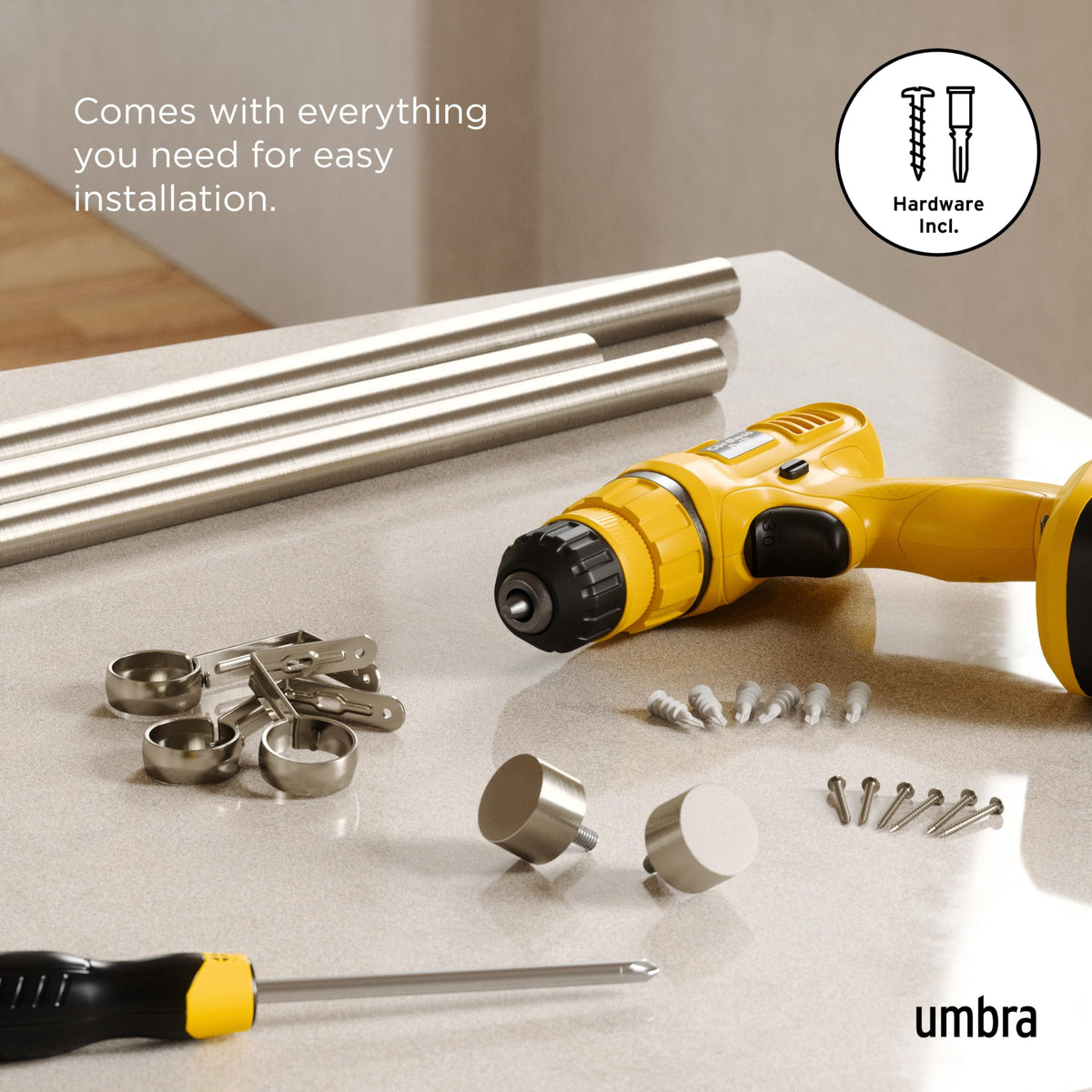 Umbra Cappa quick-install guide demonstrates fast setup.