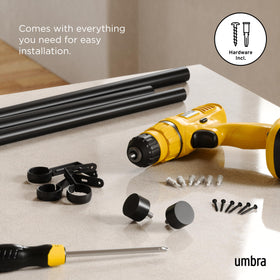 Umbra Cappa in-room display shows versatile styling with drapery.