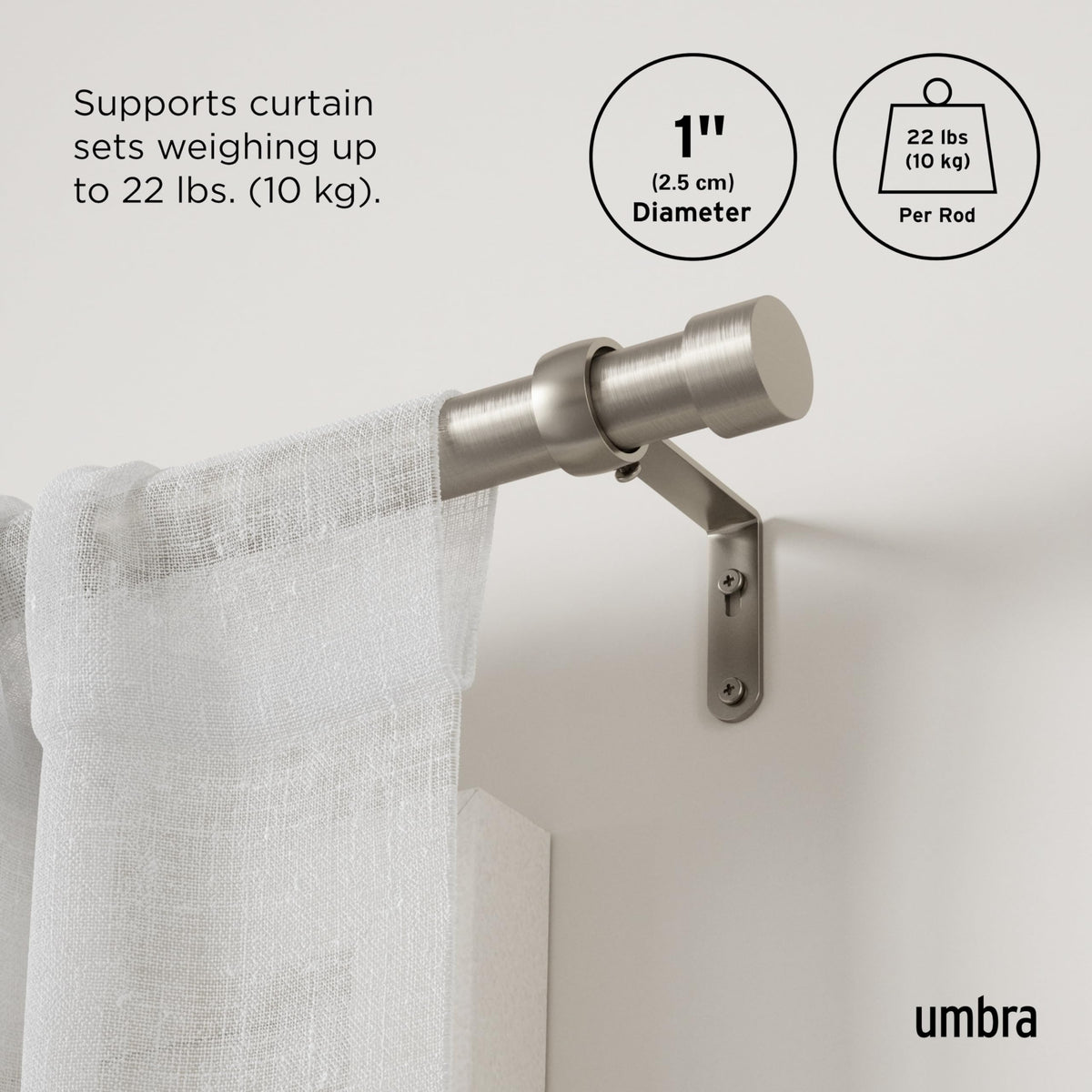 Umbra Cappa telescoping rod length adjusted for window size.