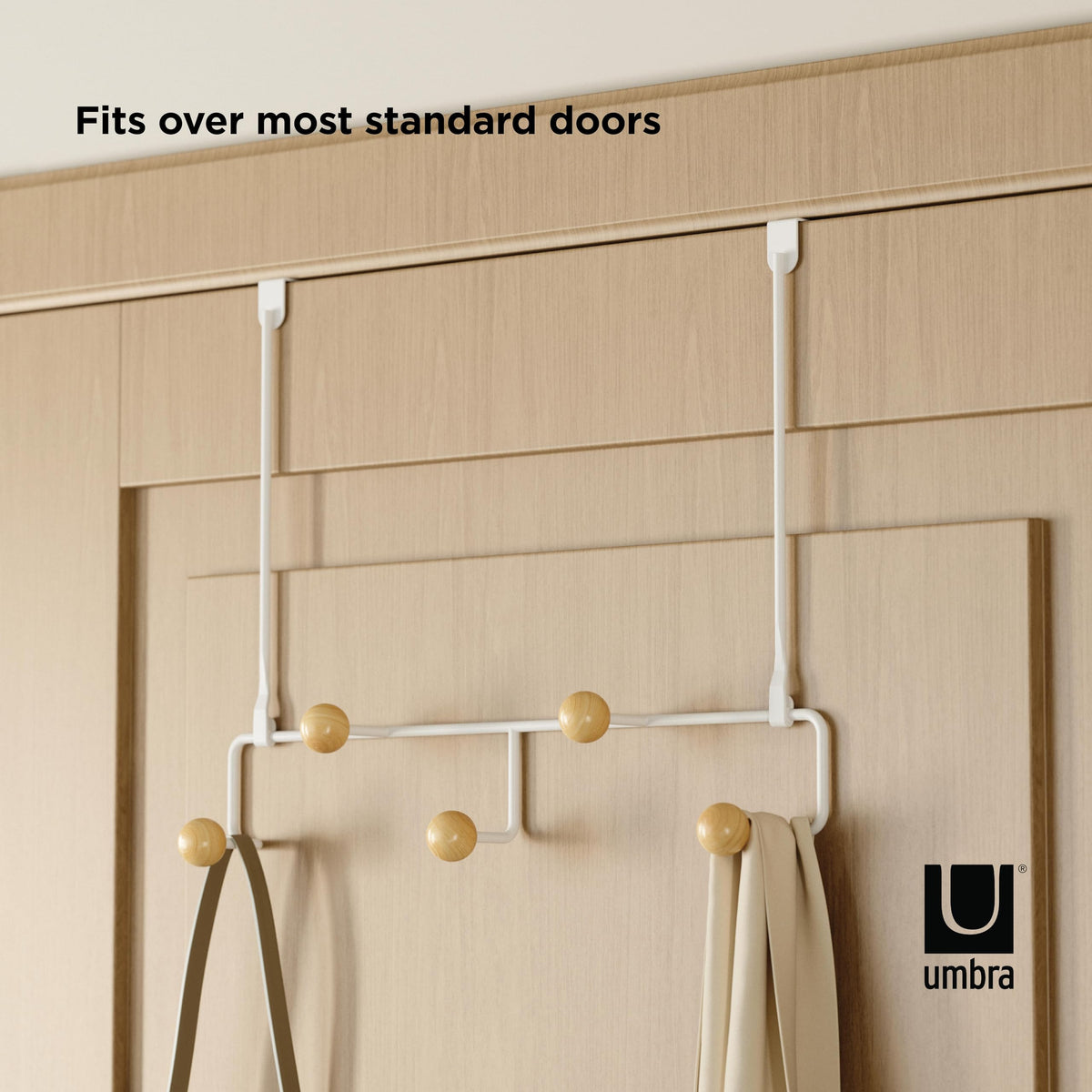 Umbra Estique fits doors up to 1.5 inches thick.