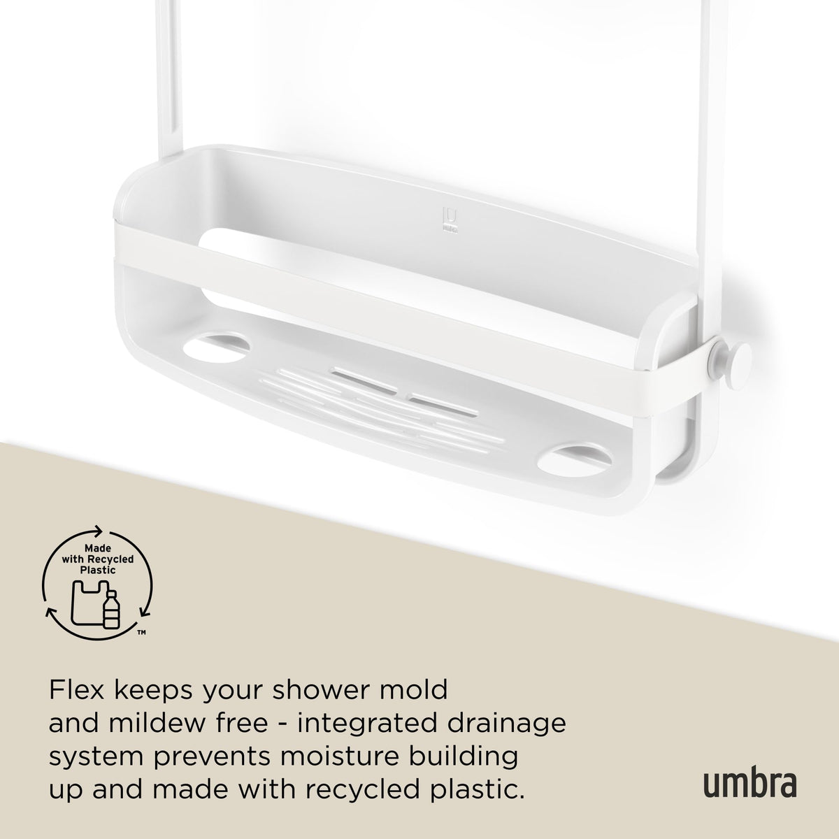 Umbra Flex made from 90% recycled plastic for eco-friendly use.