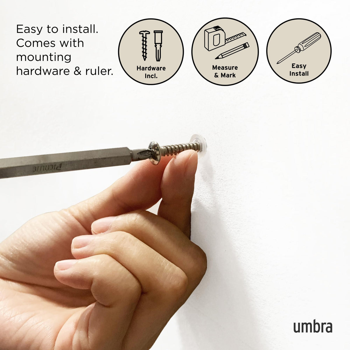 Umbra Flip installation-ready with included hardware for quick mounting.