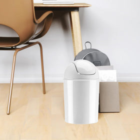 Umbra Mini white waste can dimensions show slim profile