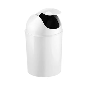 Umbra Mini waste can white, side view showing compact footprint
