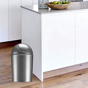 Umbra mini waste can silver for kitchen and bathroom organization.