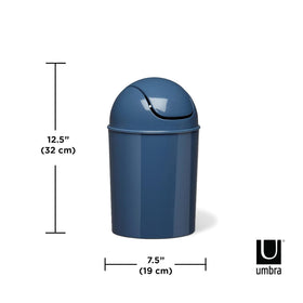 Umbra mini waste can features durable polypropylene and a sleek high-gloss finish