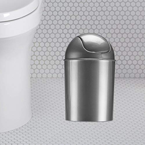 Umbra small waste bin silver fits into office desks and tight spots.