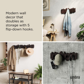 Umbra Sticks five flip-down hooks provide easy access to everyday items.
