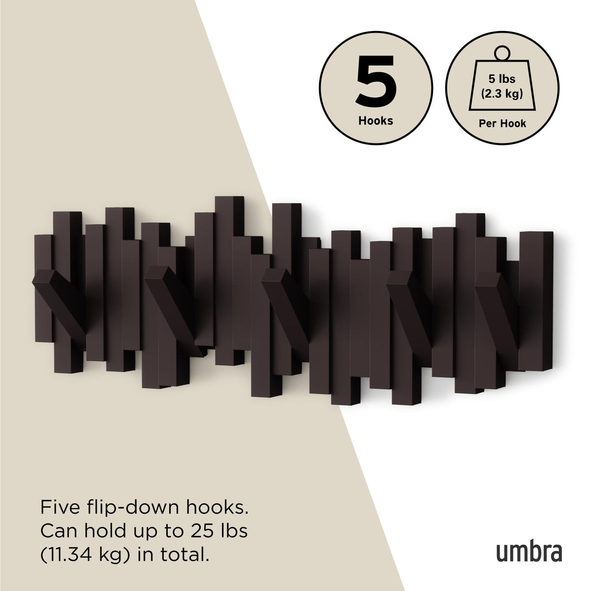Umbra Sticks entryway storage keeps jackets and scarves neatly tucked away.
