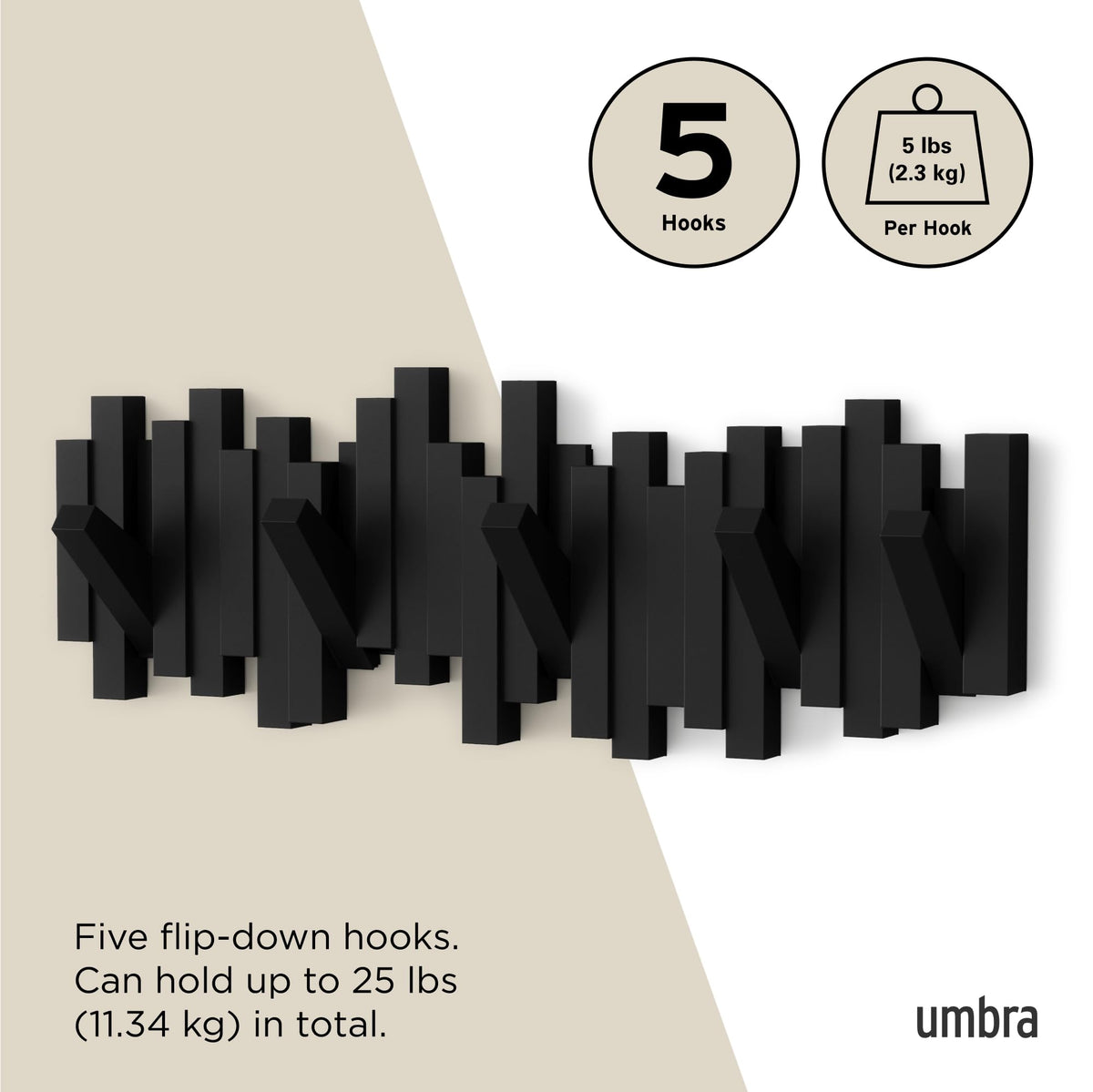 Umbra Sticks installation-ready with included hardware for easy mounting.