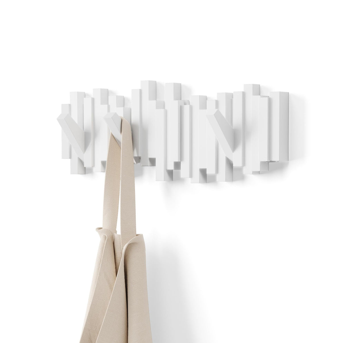 Umbra Sticks wall-mount coat rack white front view offers sleek organization for entryways