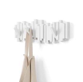 Umbra Sticks wall-mount coat rack white front view offers sleek organization for entryways