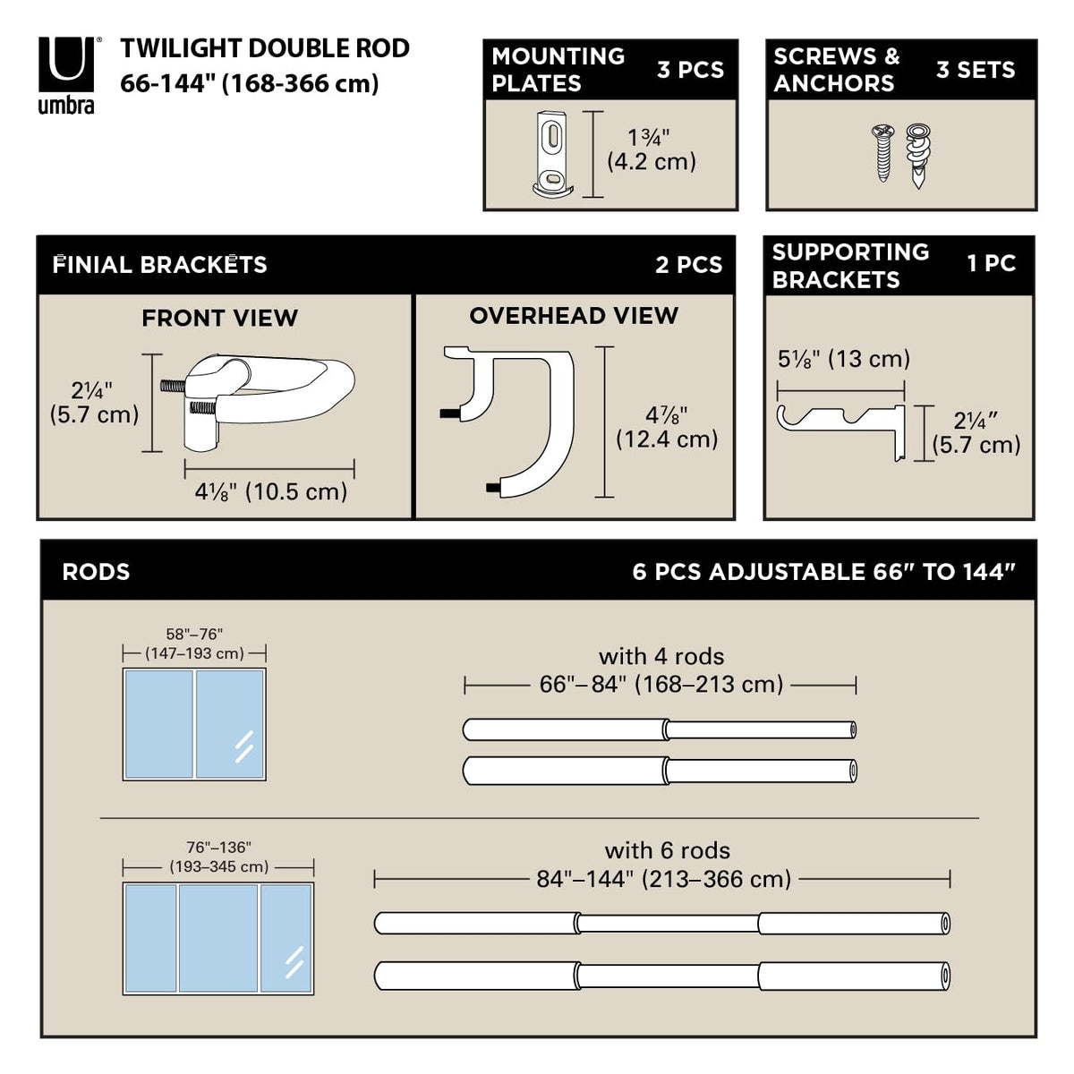Umbra Twilight brackets included for sturdy, effortless installation.