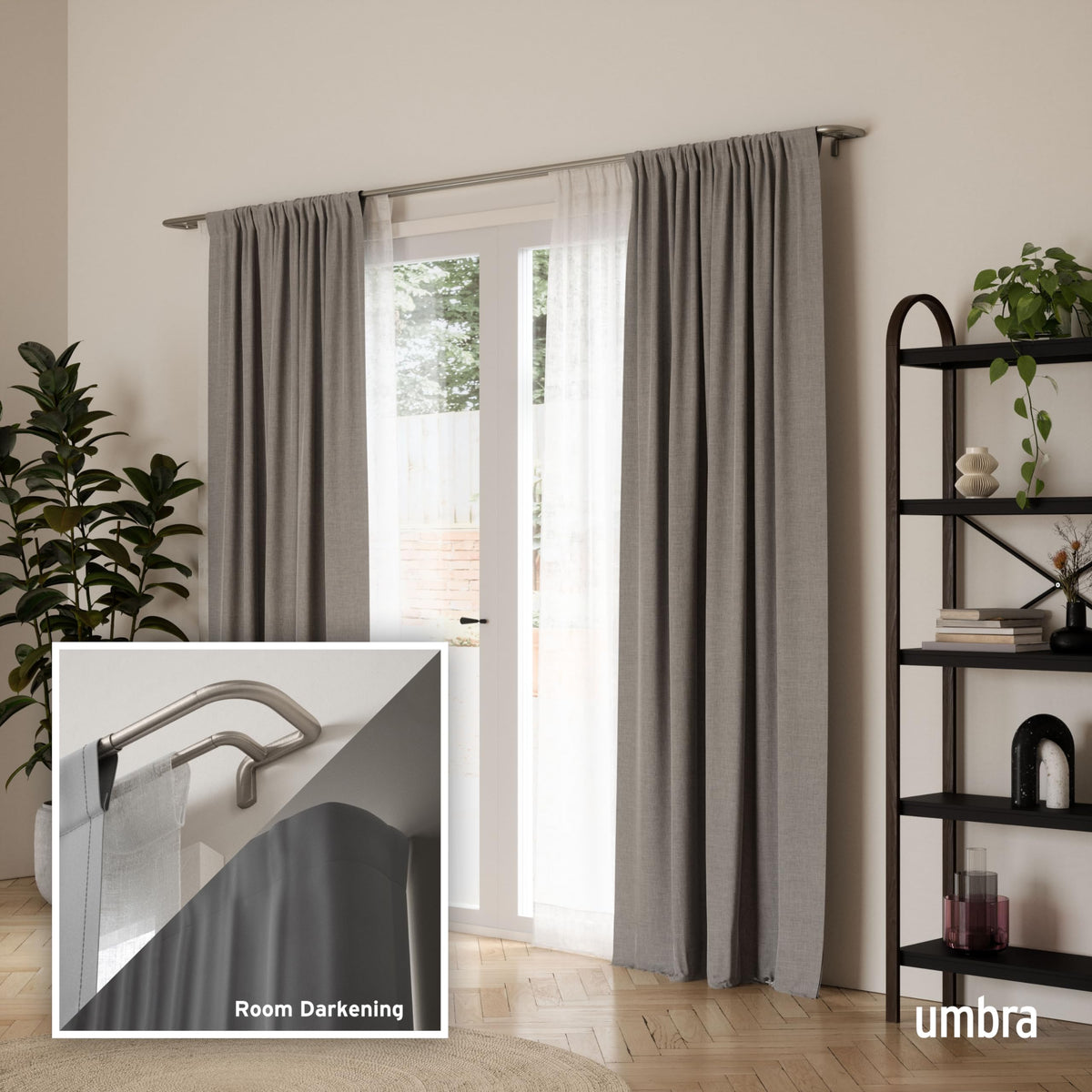 Umbra Twilight double-rod setup ready for layered blackout and sheer curtains.