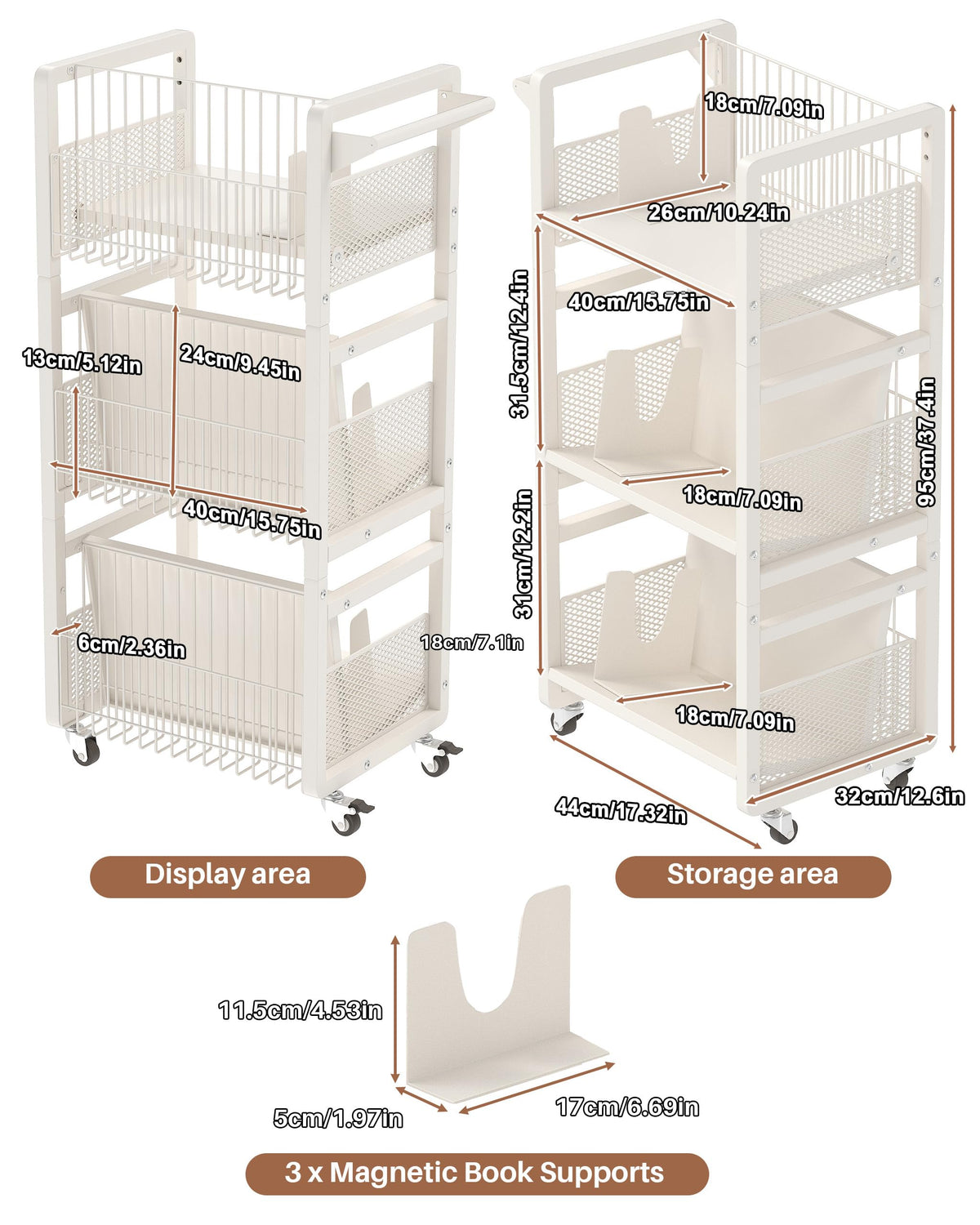 UMDONX magnetic bookends keep items upright on the cart.