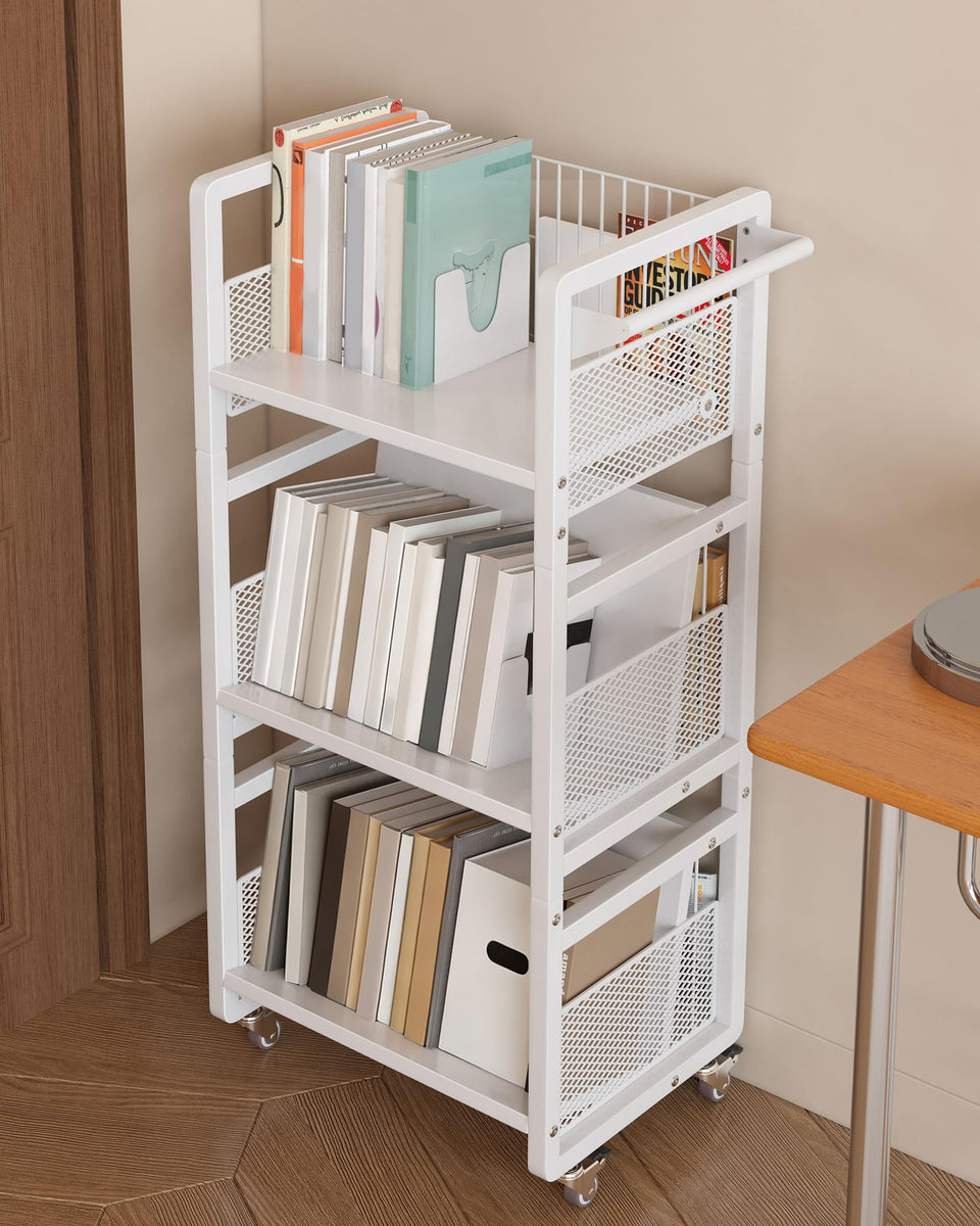 UMDONX double-sided book cart with dual shelves for efficient classroom organization.
