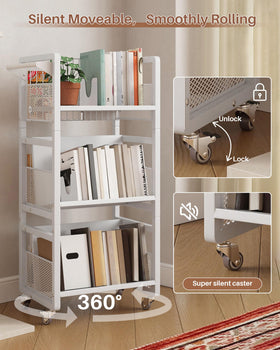 UMDONX rolling cart with silent 360-degree wheels for quiet movement.