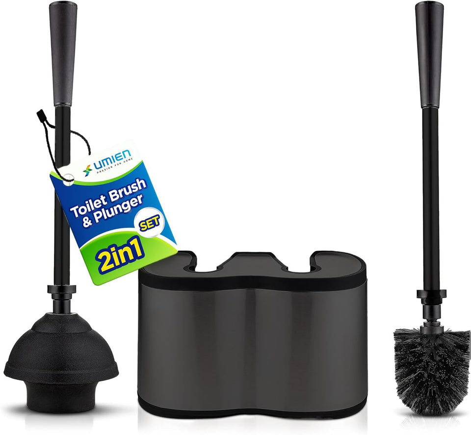 UMIEN toilet brush-plunger set 18in in matte black for durable, stylish bathroom organization.