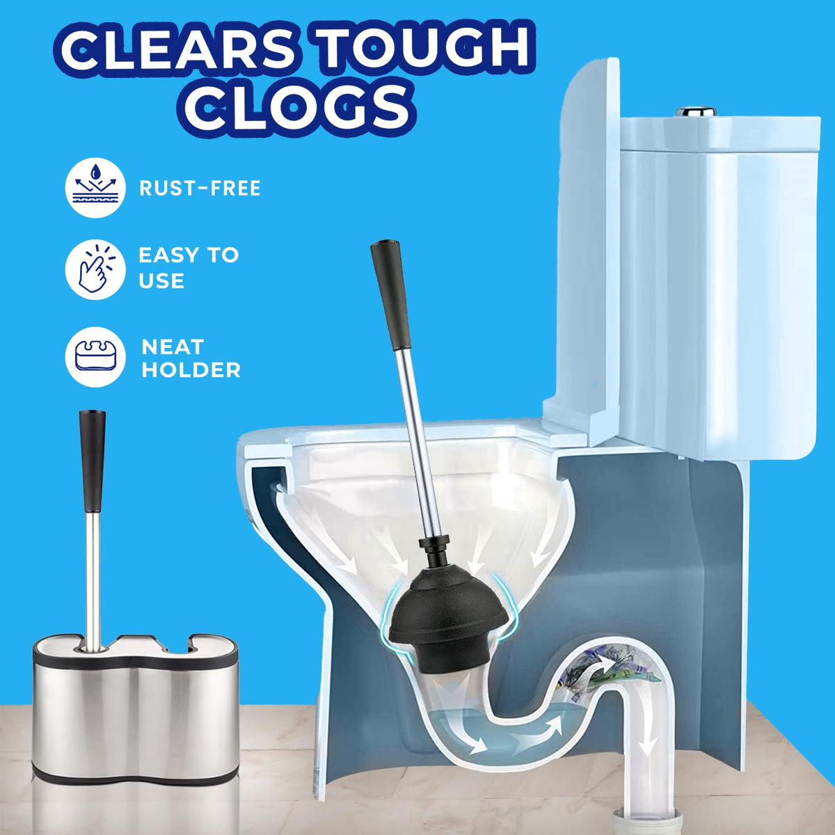 UMIEN long-handle design closeup enables cleaning under the toilet rim.