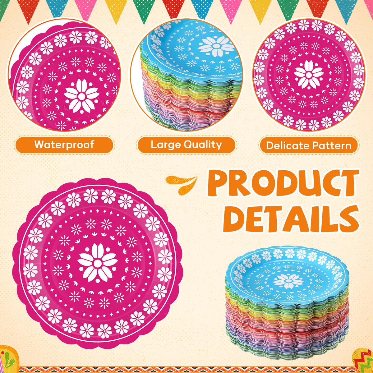 Umigy colorful paper plates ideal for desserts and snacks at parties.